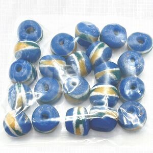 African Krobo Beads Blue Striped Powder Glass Jewelry Crafts 12 - 13 mm Lot